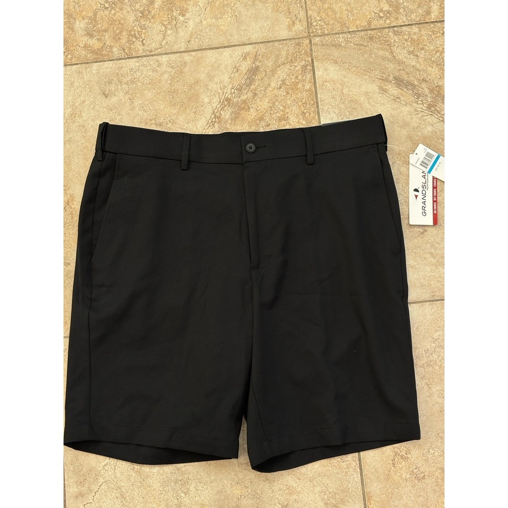 Grand Slam Mens 36 Black Expandable Waistband 50UPF Performance Golf Shorts NWT